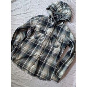 Carhartt Women's Plaid Hooded Flannel Shirt Jacket Blue Green Tan